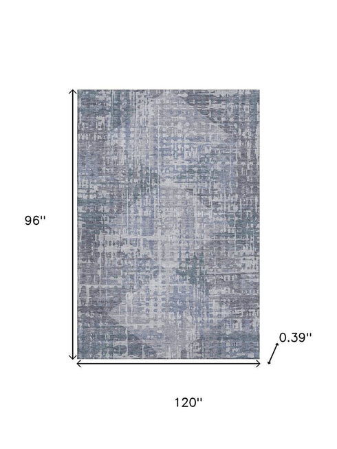 8' X 10' Blue And Purple Geometric Washable Area Rug With UV Protection
