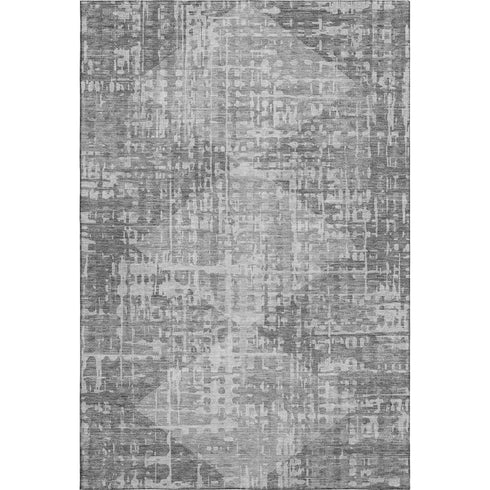 8' X 10' Gray And Silver Geometric Washable Area Rug With UV Protection