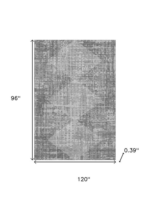 8' X 10' Gray And Silver Geometric Washable Area Rug With UV Protection