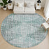 8' Teal And Gray Geometric Washable Round Rug With UV Protection