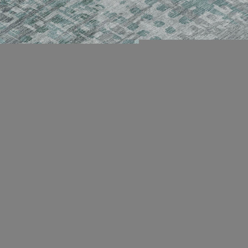8' Teal And Gray Geometric Washable Round Rug With UV Protection