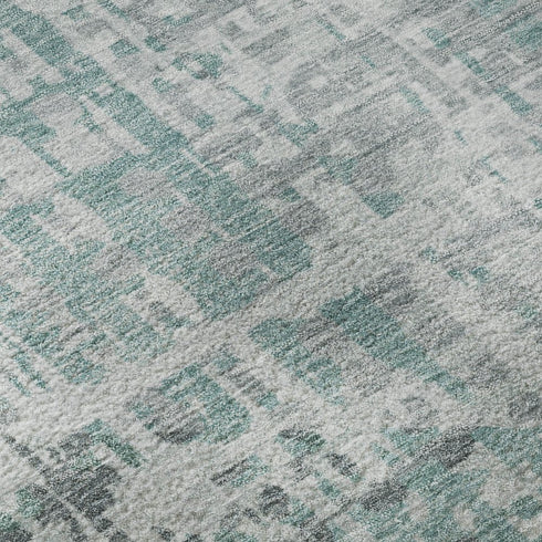 8' Teal And Gray Geometric Washable Round Rug With UV Protection