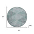 8' Teal And Gray Geometric Washable Round Rug With UV Protection