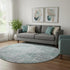 8' Teal And Gray Geometric Washable Round Rug With UV Protection