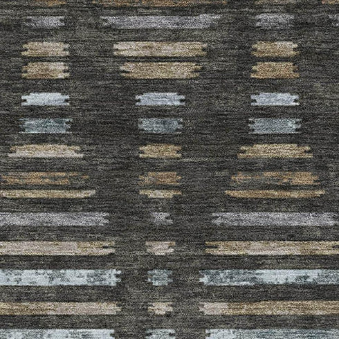 5' X 8' Coffee And Gray Striped Washable Area Rug With UV Protection