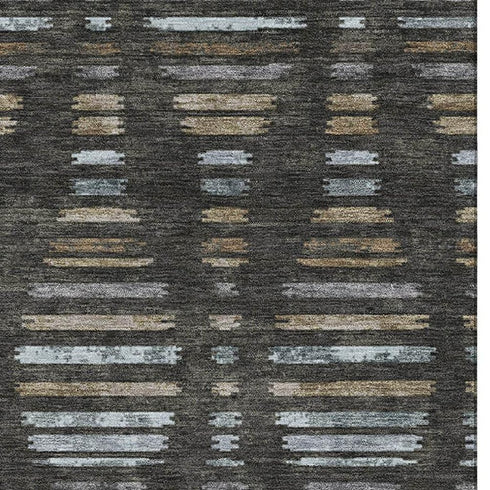 5' X 8' Coffee And Gray Striped Washable Area Rug With UV Protection