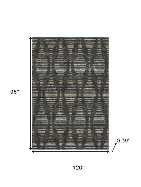 8' X 10' Coffee And Gray Striped Washable Area Rug With UV Protection