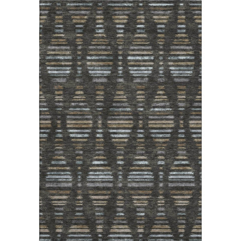 9' X 12' Coffee And Gray Striped Washable Area Rug With UV Protection