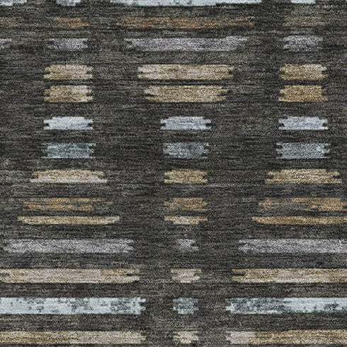 9' X 12' Coffee And Gray Striped Washable Area Rug With UV Protection