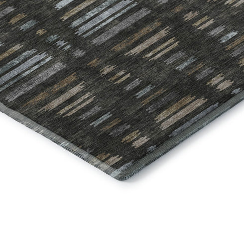 9' X 12' Coffee And Gray Striped Washable Area Rug With UV Protection