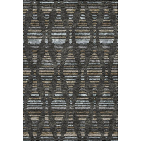 9' X 12' Coffee And Gray Striped Washable Area Rug With UV Protection
