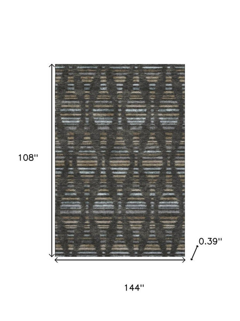 9' X 12' Coffee And Gray Striped Washable Area Rug With UV Protection