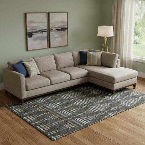 9' X 12' Coffee And Gray Striped Washable Area Rug With UV Protection