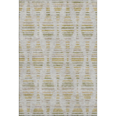 5' X 8' Ivory And Gold Striped Washable Area Rug With UV Protection