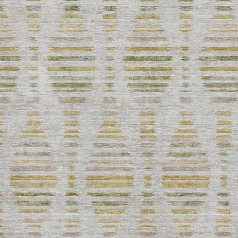 5' X 8' Ivory And Gold Striped Washable Area Rug With UV Protection