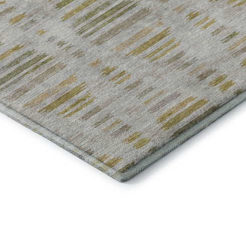 5' X 8' Ivory And Gold Striped Washable Area Rug With UV Protection