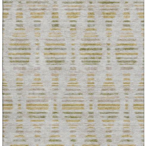 5' X 8' Ivory And Gold Striped Washable Area Rug With UV Protection