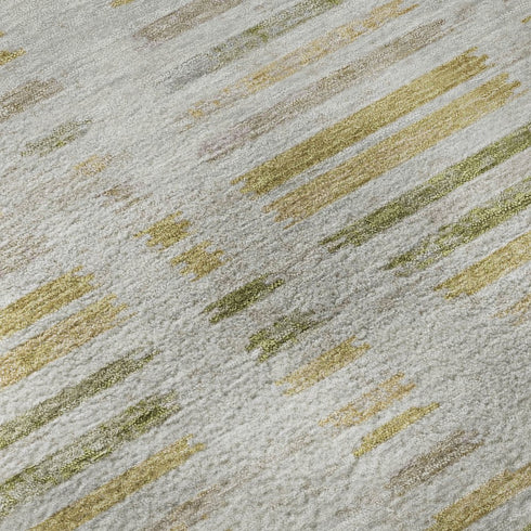 5' X 8' Ivory And Gold Striped Washable Area Rug With UV Protection