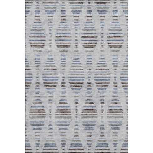 5' X 8' Light Taupe And Blue Striped Washable Area Rug With UV Protection