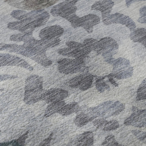 5' X 8' Blue And Silver Floral Washable Area Rug With UV Protection