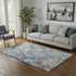 5' X 8' Blue And Silver Floral Washable Area Rug With UV Protection