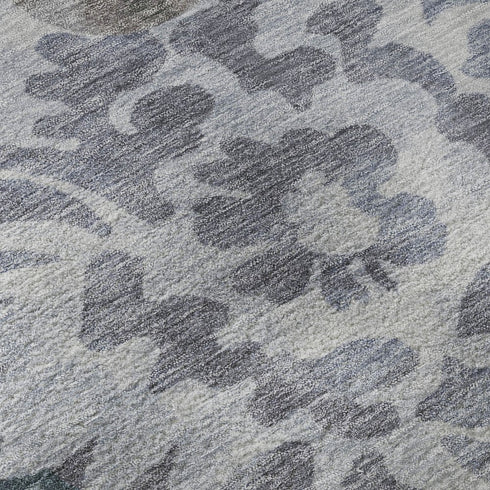 8' X 10' Blue And Silver Floral Washable Area Rug With UV Protection