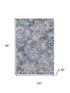 8' X 10' Blue And Silver Floral Washable Area Rug With UV Protection