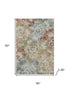 5' X 8' Rust And Blue Floral Washable Area Rug With UV Protection