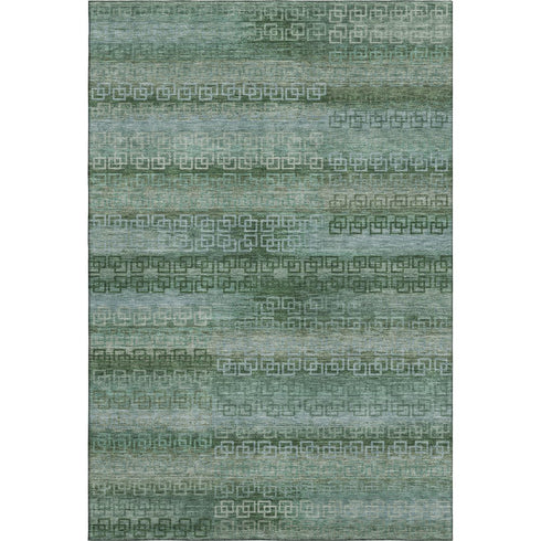 8' X 10' Sage And Blue Striped Washable Area Rug With UV Protection