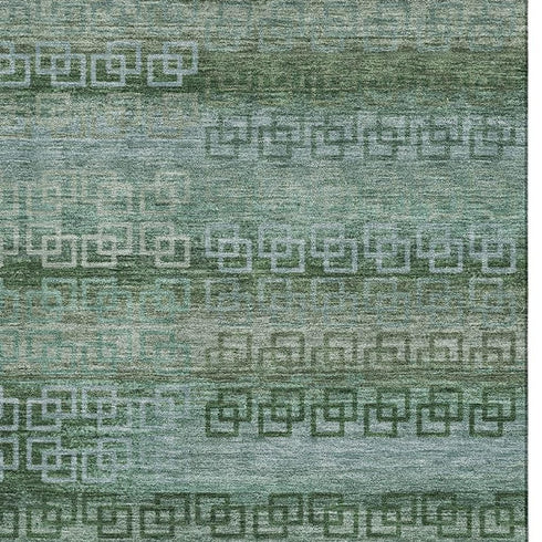 8' X 10' Sage And Blue Striped Washable Area Rug With UV Protection