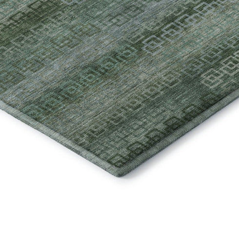 8' X 10' Sage And Blue Striped Washable Area Rug With UV Protection