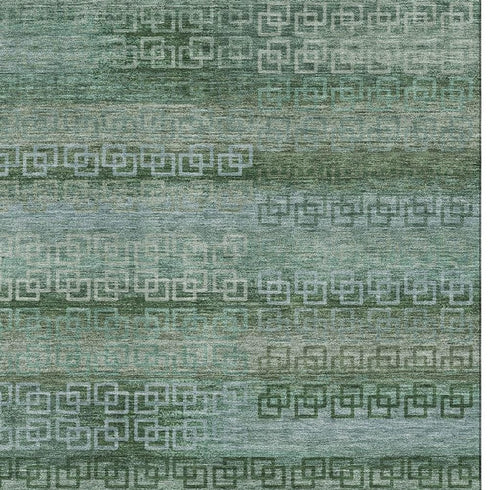 8' X 10' Sage And Blue Striped Washable Area Rug With UV Protection