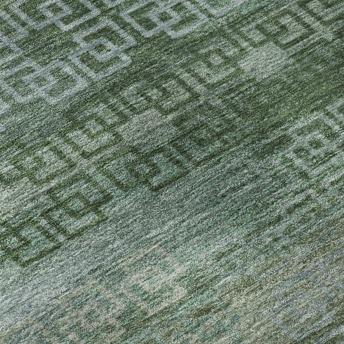 8' X 10' Sage And Blue Striped Washable Area Rug With UV Protection