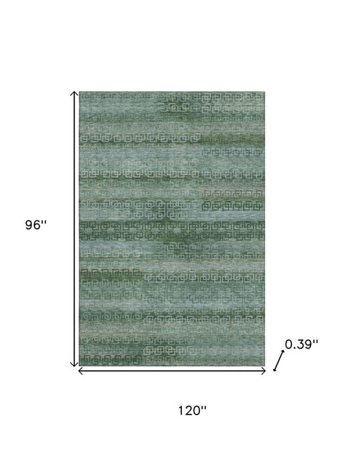 8' X 10' Sage And Blue Striped Washable Area Rug With UV Protection