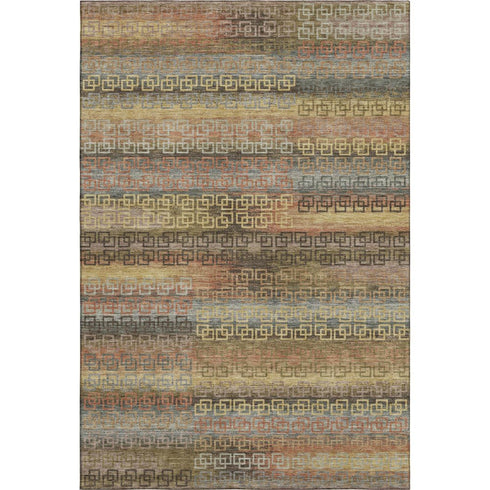 5' X 8' Brown And Gold Striped Washable Area Rug With UV Protection