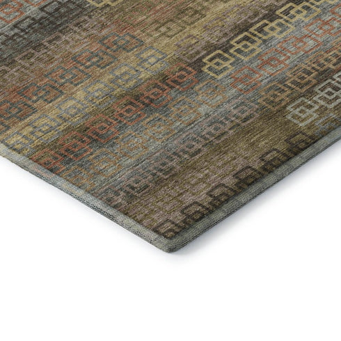 5' X 8' Brown And Gold Striped Washable Area Rug With UV Protection