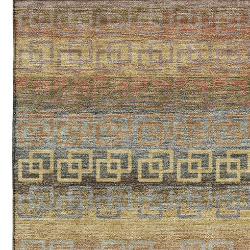 5' X 8' Brown And Gold Striped Washable Area Rug With UV Protection