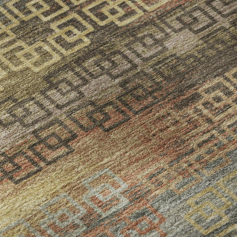 5' X 8' Brown And Gold Striped Washable Area Rug With UV Protection