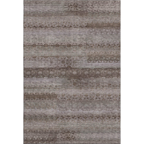 5' X 8' Chocolate And Gray Striped Washable Area Rug With UV Protection