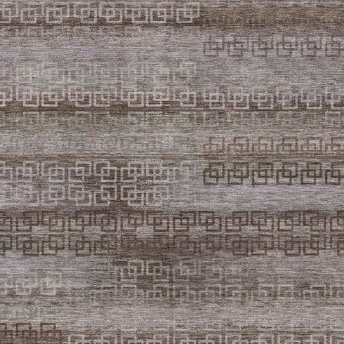 5' X 8' Chocolate And Gray Striped Washable Area Rug With UV Protection