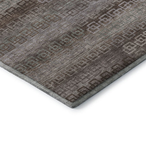5' X 8' Chocolate And Gray Striped Washable Area Rug With UV Protection