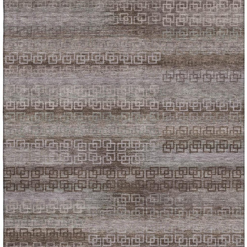 5' X 8' Chocolate And Gray Striped Washable Area Rug With UV Protection