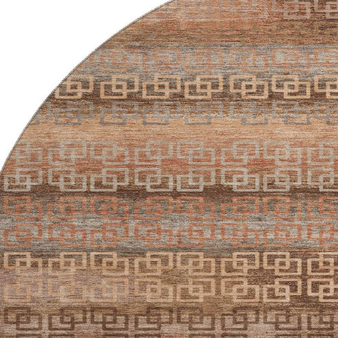 8' Copper And Rust Striped Washable Round Rug With UV Protection