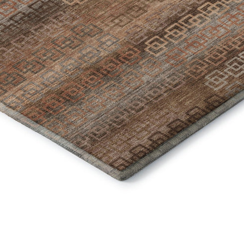8' Copper And Rust Striped Washable Round Rug With UV Protection