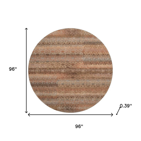 8' Copper And Rust Striped Washable Round Rug With UV Protection