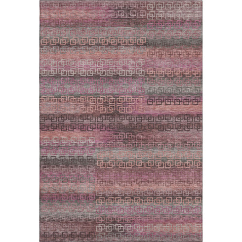 8' X 10' Pink And Gray Striped Washable Area Rug With UV Protection
