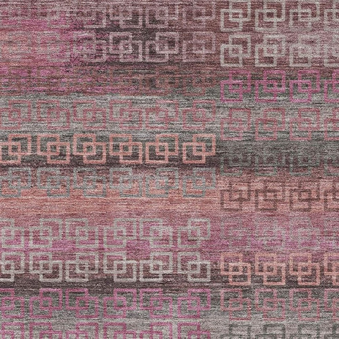 8' X 10' Pink And Gray Striped Washable Area Rug With UV Protection
