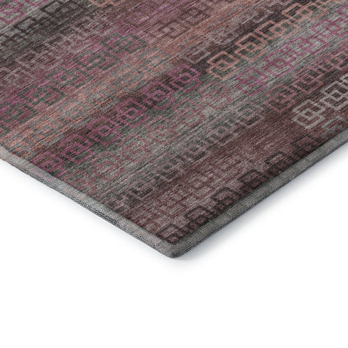 8' X 10' Pink And Gray Striped Washable Area Rug With UV Protection