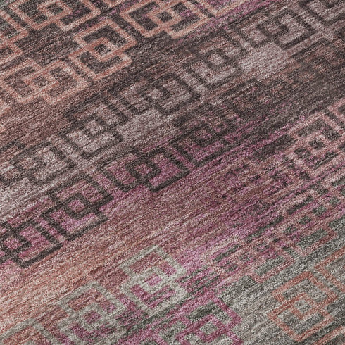 8' X 10' Pink And Gray Striped Washable Area Rug With UV Protection