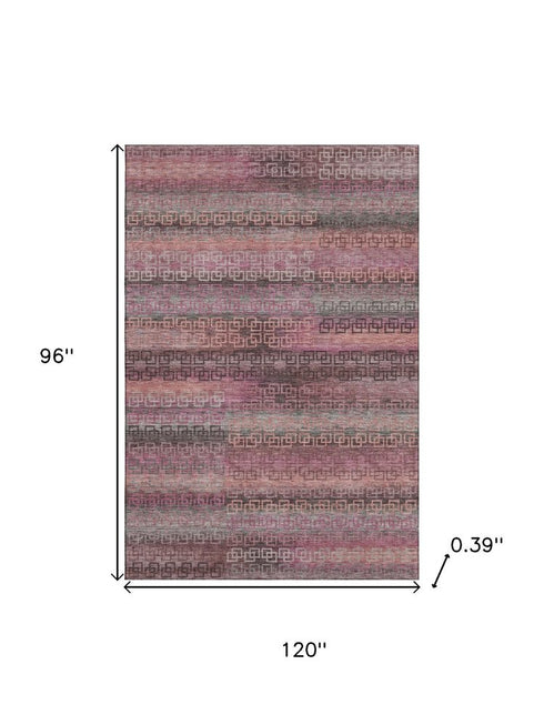 8' X 10' Pink And Gray Striped Washable Area Rug With UV Protection